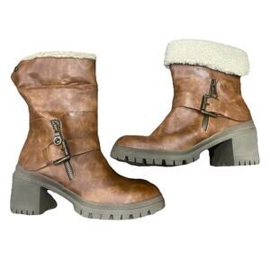 Emmshu Brown Crane Heeled Ankle Boots Womens Size 7.5Zipper Buckle Closure